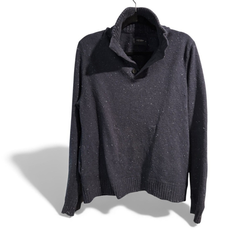 Lucky Brand Blue Speckled Crewneck Sweater Long Sleeve Knit Mens Size Medium